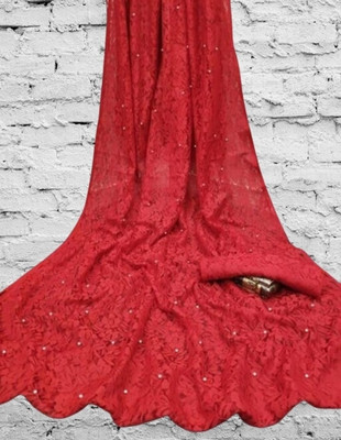 NORAFLEX Embroidered Bollywood Net Saree(Red)