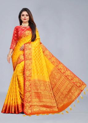 DHRUTI TEXTILES Woven Banarasi Cotton Silk Saree(Multicolor)