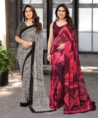 Moda Rapido Printed Bollywood Georgette Saree(Pack of 2, Multicolor)