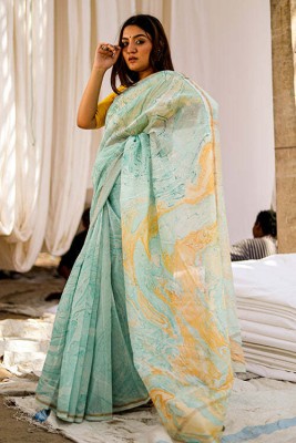 Sayona Trendz Digital Print Bollywood Cotton Linen Saree(Yellow)