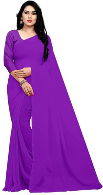 Priere Solid/Plain Bollywood Georgette Saree(Purple)