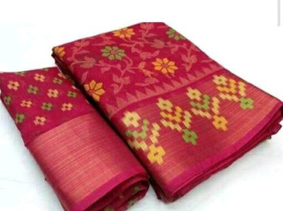 AMYRA COTTON SAREES Printed Bhagalpuri Cotton Blend, Brasso Saree(Pink)