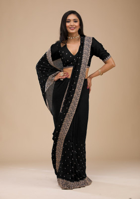 Bhojal Creation Embroidered Bollywood Art Silk Saree(Black)