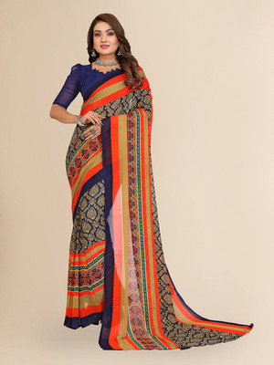 Moda Rapido Floral Print Daily Wear Georgette Saree(Blue)