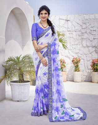 YASHIKA Printed Bollywood Georgette, Lace Saree(Purple)