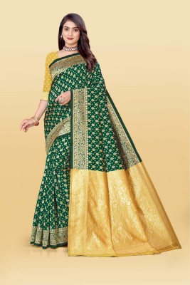 THESIYA FAB Printed Bollywood Jacquard, Art Silk Saree(Green)