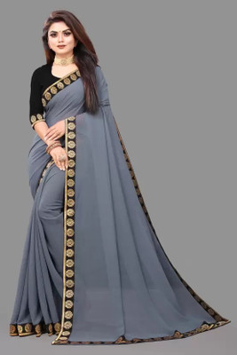 OKTAT Solid/Plain Banarasi Georgette Saree(Black)