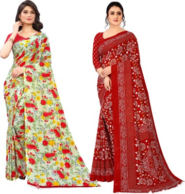 Dori Floral Print Daily Wear Georgette Saree(Pack of 2, Maroon, Light Green)