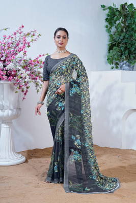 Kanooda Prints Printed Bollywood Georgette Saree(Grey)