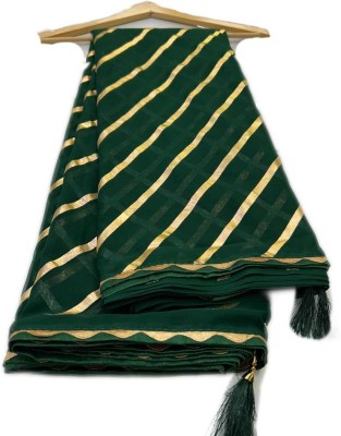 georgette Striped Leheria Georgette Saree(Green)