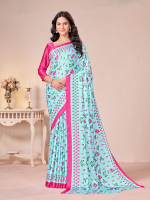 GARDEN VARELI Floral Print Daily Wear Satin Saree(Blue)