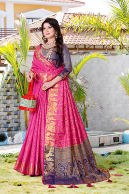 LAVYANSH CREATION Printed Patola Silk Blend Saree(Pink)