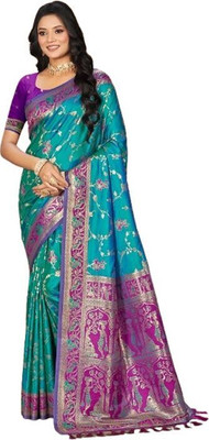 BUNAWAT Self Design Assam Silk Silk Blend Saree(Blue)
