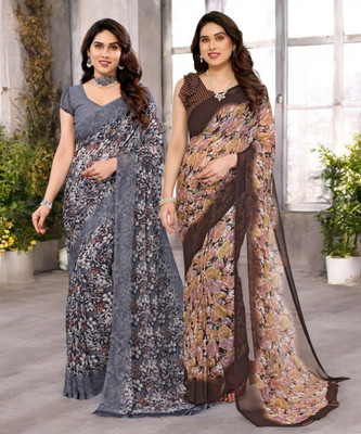 Divastri Printed Bollywood Georgette Saree(Pack of 2, Multicolor)