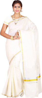 Gugaliya Solid/Plain Bollywood Pure Cotton Saree(Cream)