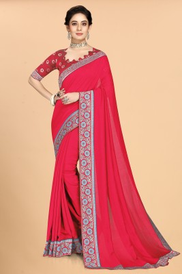 Anjaneya Sarees Solid/Plain Bollywood Silk Blend Saree(Red)