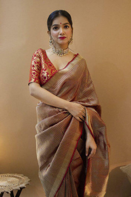 KAKADIYA Woven Kanjivaram Pure Silk Saree(Maroon)
