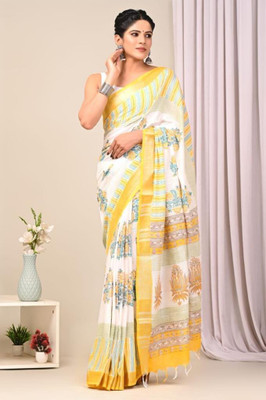 v.divyanshi & co. Digital Print, Printed Kanjivaram Linen Saree(Multicolor)
