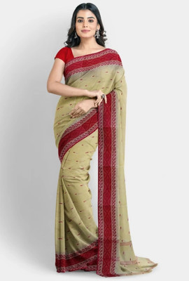 SANVISAREE Woven Tant Pure Cotton Saree(Cream)