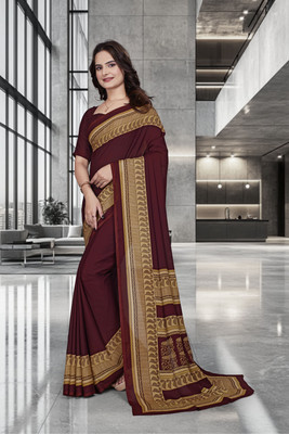 Feminista Printed, Solid/Plain Daily Wear Crepe Saree(Maroon)