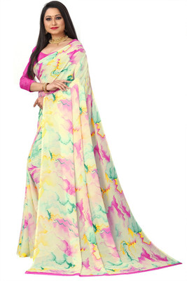 Kanooda Prints Printed Daily Wear Georgette Saree(Multicolor)