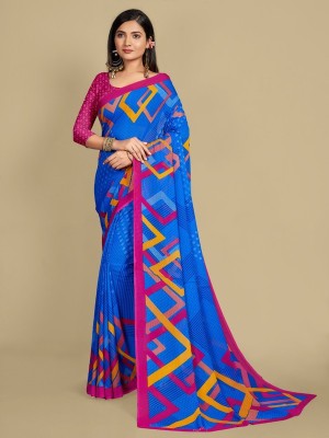 Sitanjali Lifestyle Floral Print Daily Wear Georgette Saree(Blue, Red)
