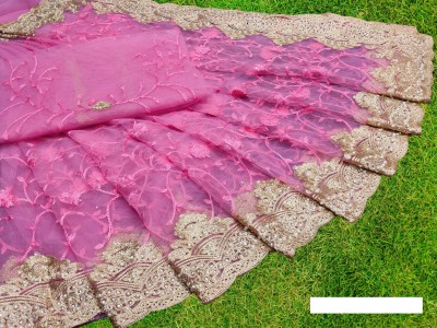 MIYANIFAB Printed Bollywood Net Saree(Pink)