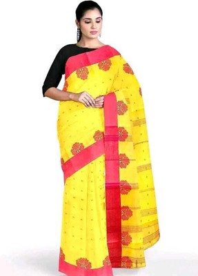 Maa laxmi saree center Woven Tant Pure Cotton Saree(Yellow)