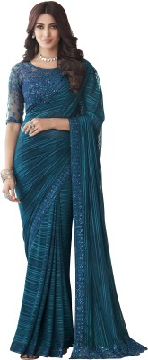 Akhilam Embellished Bollywood Chiffon Saree(Dark Blue)