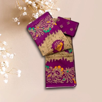 MAHI IMPEX Floral Print Ikkat Pure Cotton Saree(Purple)