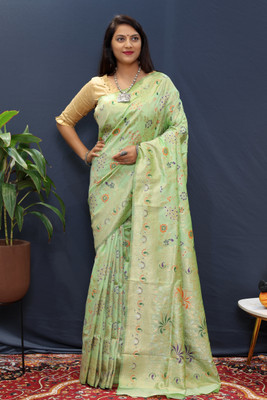 amirat Woven Banarasi Jacquard Saree(Light Green)