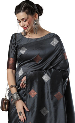Akhilam Embroidered Mysore Silk Blend Saree(Grey)