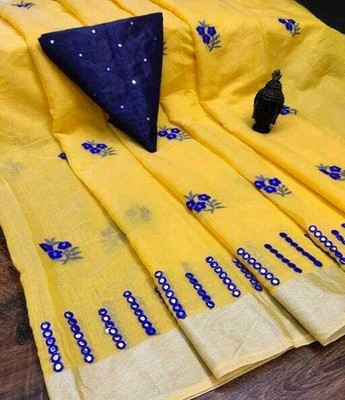 shyam enterprises Self Design Daily Wear Cotton Linen Saree(Yellow)