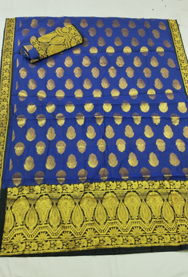 Mekhal Chador Woven Mekhela Chador Cotton Blend, Cotton Silk Saree(Blue)