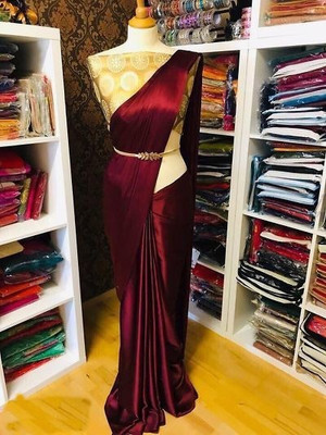 VKARAN Solid/Plain Bollywood Pure Silk Saree(Maroon)