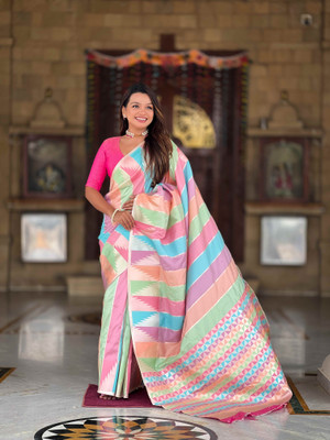 Yogik Creation Floral Print Banarasi Art Silk Saree(Multicolor)