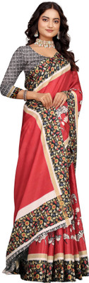 M MAANVIT Printed Kanjivaram Pure Cotton, Cotton Silk Saree(Red)