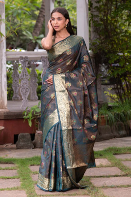 KARAGIRI Woven Banarasi Silk Blend Saree(Blue)