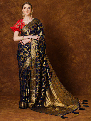 Divastri Woven Kanjivaram Georgette Saree(Dark Blue)