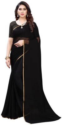 V And V Shop Embroidered Banarasi Chiffon Saree(Black)