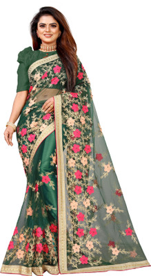 Barkiya Creation Embroidered Bollywood Net Saree(Green)