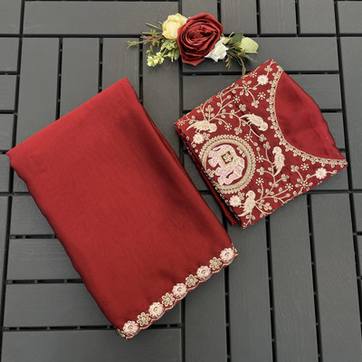 saanvi Solid/Plain, Self Design Bollywood Georgette Saree(Red)
