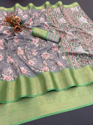 Julee Digital Print Daily Wear Art Silk Saree(Grey)