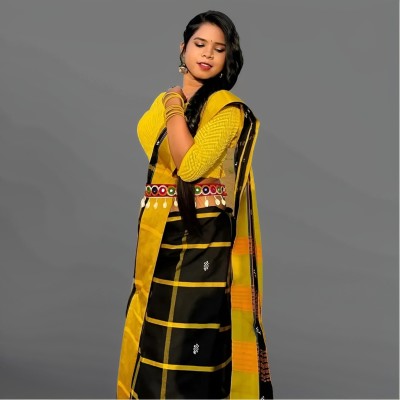 Prithvi Hand Painted Handloom Handloom Pure Cotton Saree(Black)