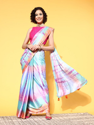 Blissta Printed Bollywood Satin Saree(Multicolor)