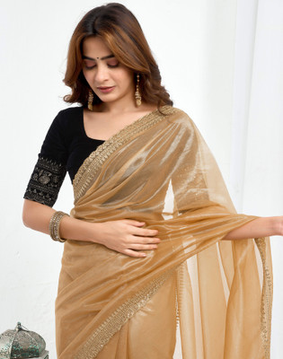 Satrani Embellished, Embroidered Bollywood Jimmy choo, Net Saree(Brown)