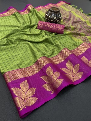 Wamsi Woven Kanjivaram Cotton Silk Saree(Pack of 2, Pink, Green)