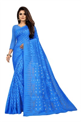 ANISSA SAREE Woven Jamdani Cotton Blend Saree(Light Blue)