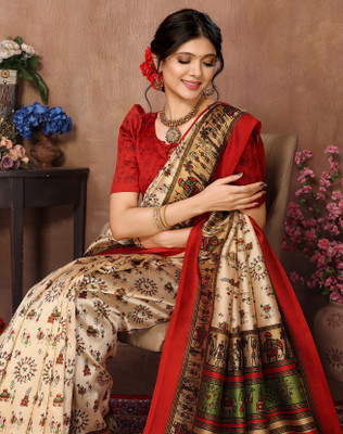 YASHIKA Printed Daily Wear Art Silk Saree(Red)
