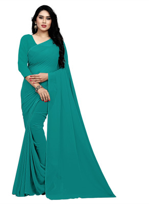 stylescope Solid/Plain Bollywood Georgette Saree(Blue)